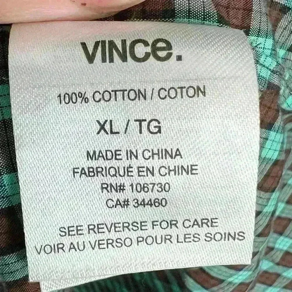 Vince Men’s Plaid Long Sleeve Button-Down Dress Shirt Brown and Green Size XL - Picture 4 of 6